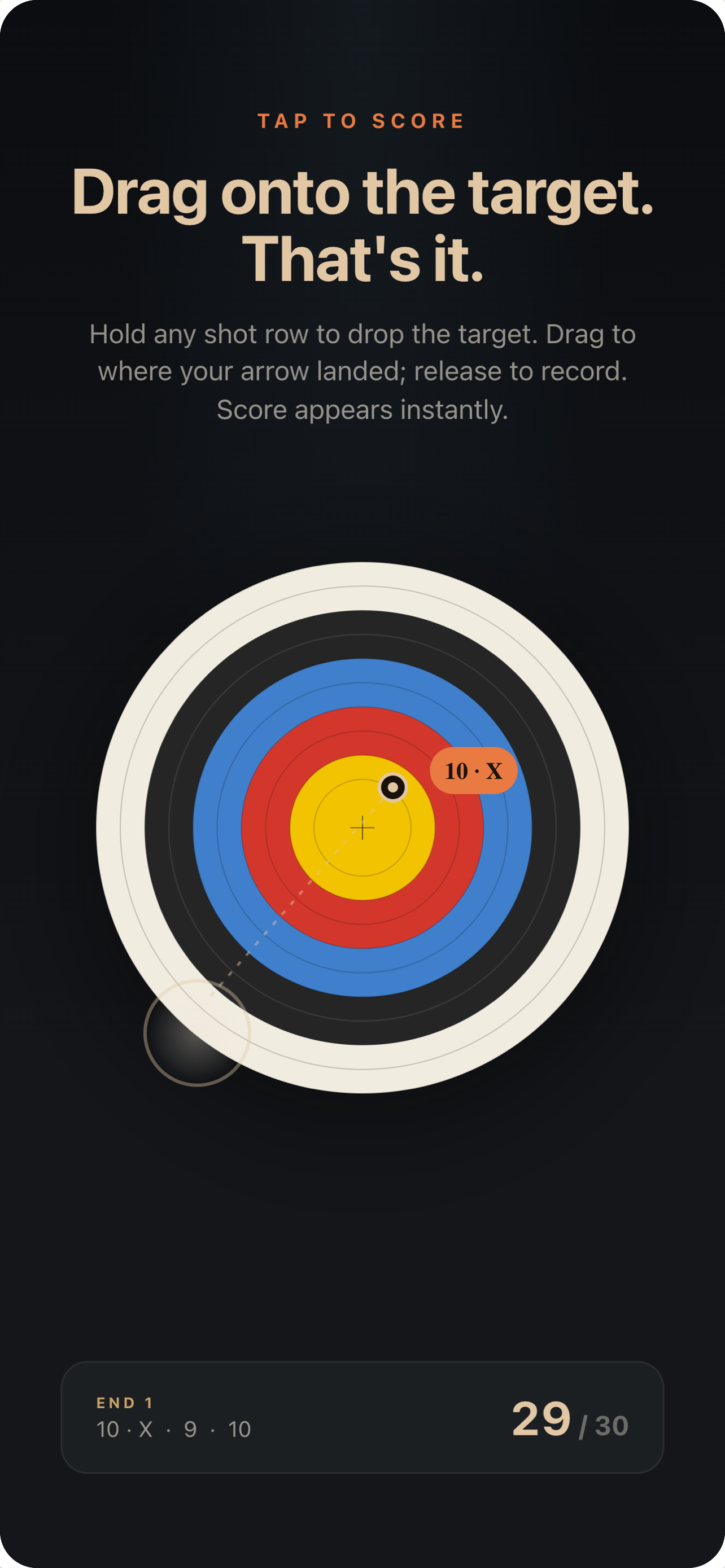 Drag-to-place scoring on a full archery target